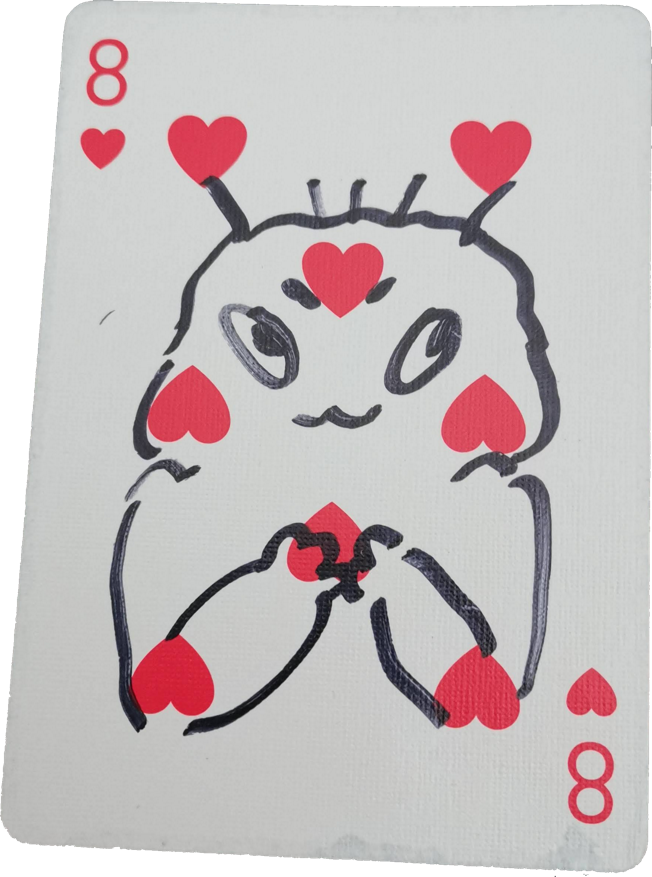 a card game about taking care of your creatures, trading them with your friends, receiving and making marks and letting go. blending the lines between collectable, role playing and memento.\n\nhere are my current hugkin: